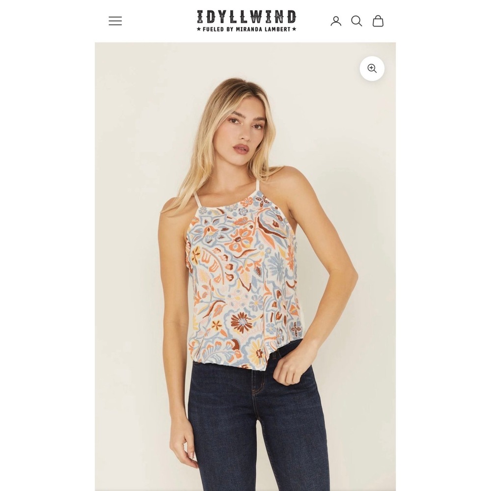 IDYLLWIND FLORAL HAZE EMBROIDERED CRINKLE TANK TOP MIRANDA LAMBERT WOMENS small‎